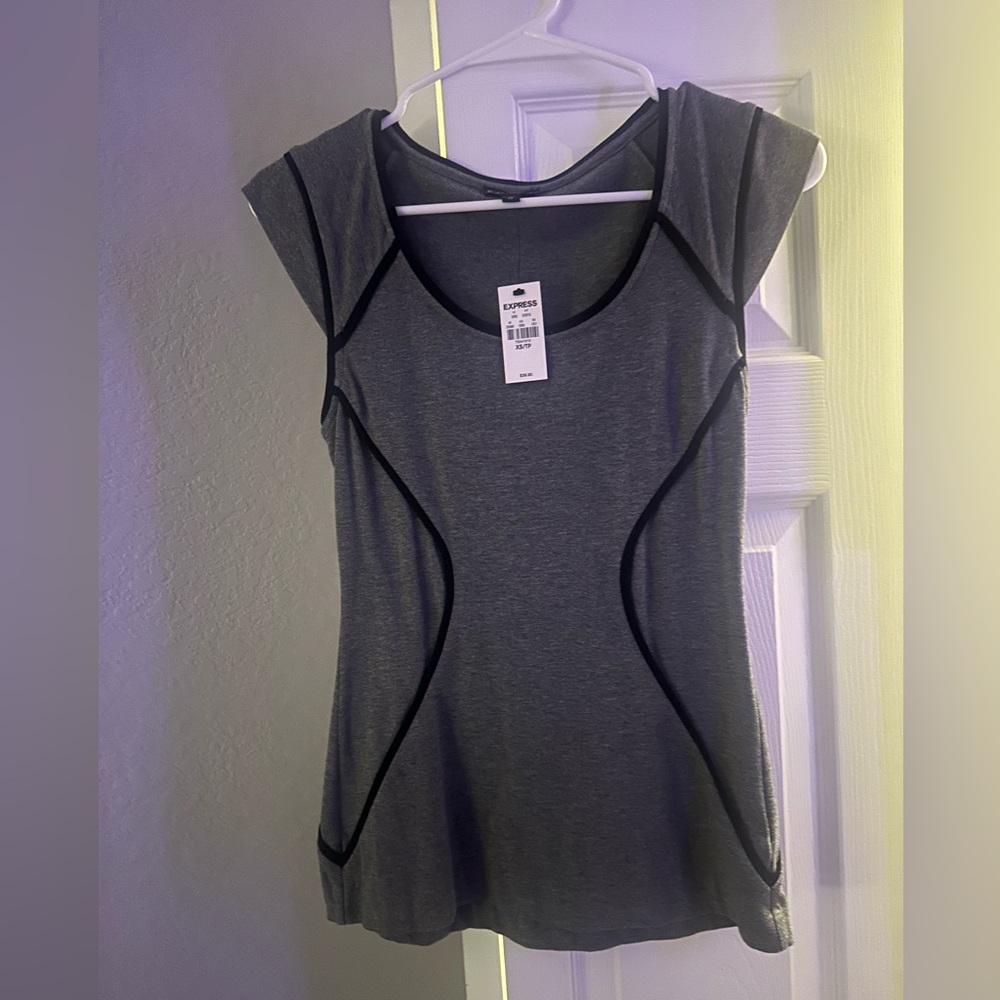 Express Women's Gray and Black Short Sleeve Top NWT